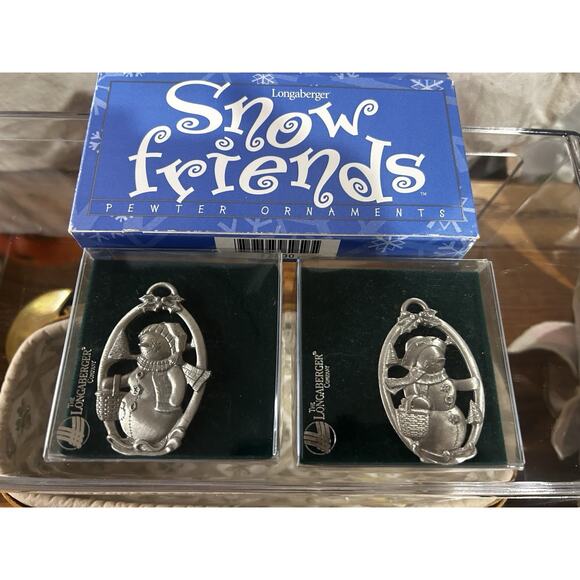 Longaberger Pewter Snow Friends Ornaments Set of 2 New In box snowman - Picture 1 of 1